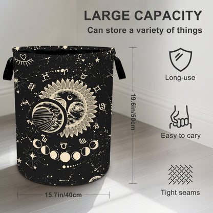 Sun Moon Laundry Basket Storage Bin Foldable Laundry Hamper Clothes Storage Bucket Organizer 19.6x15.7 Inch For Laundry Room/Bedroom/Bathroom
