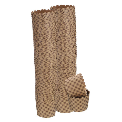 HARFINGTON 100Pcs Paper Baking Cups Small Brown Kraft Paper Muffins Liner Cupcake Greaseproof Disposable Bulk Wrappers for Wedding Birthday Graduation, Plaid