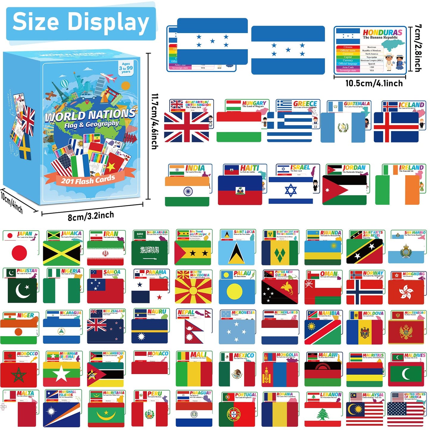 Countries of The World Flashcards Country Flag Continent Capital Language Learning Flash Cards Laminated Geography Culture Educational Cards Game Gift for Adults Family Classroom Teachers Students