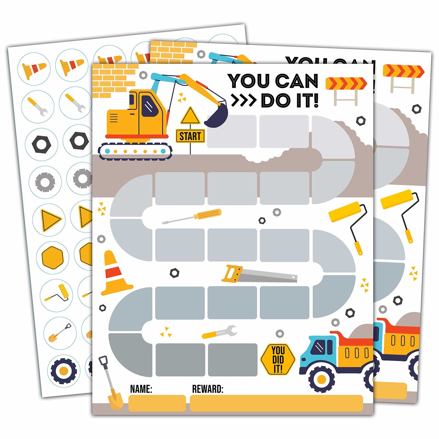 10 Construction Reward Chart with 216 Round Stickers, Incentive Behavior Chart for Kids at Home Classroom, Kids Routine Daily Chore Sticker Chart-A07