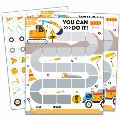 10 Construction Reward Chart with 216 Round Stickers, Incentive Behavior Chart for Kids at Home Classroom, Kids Routine Daily Chore Sticker Chart-A07