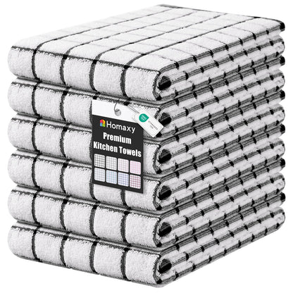 Homaxy Premium Kitchen Towels(16”x 28”, 6 Pack), Large Ring Spun Cotton Dish Towels, Super Absorbent Soft Terry Kitchen Hand Towels, Check Design Tea Towel Set with Hanging Loop, Black