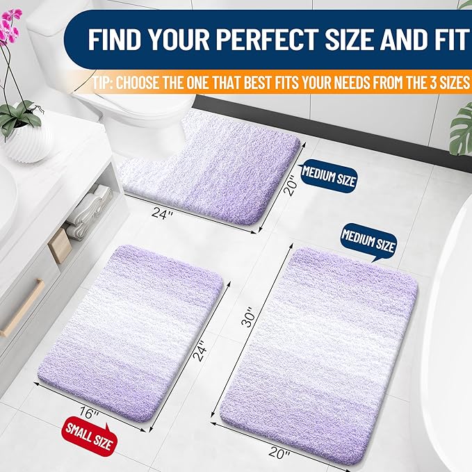 OLANLY Large Bathroom Rugs Mat 44x32, Extra Soft Absorbent Microfiber Bath Rug, Rubber Backing, Quick Dry, Washable Bath Mats for Bathroom Floor, Tub and Shower, Home Decor Accessories, Light Purple