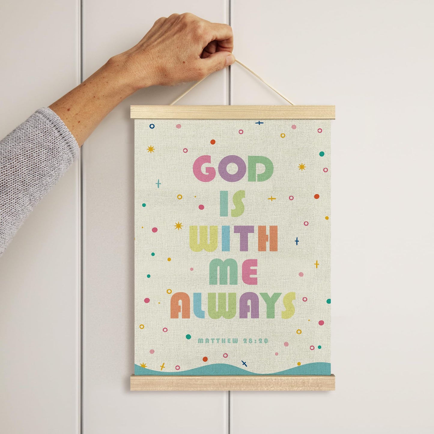 BCUANGD Christian Wall Decor - Scripture Bible Verse Wall Art Poster Hanger with Wood Frames Set of 2, Corlorful Religious Wall Hanging Canvas Decor for Boy Nursery Kids Room, 12x16 Inches