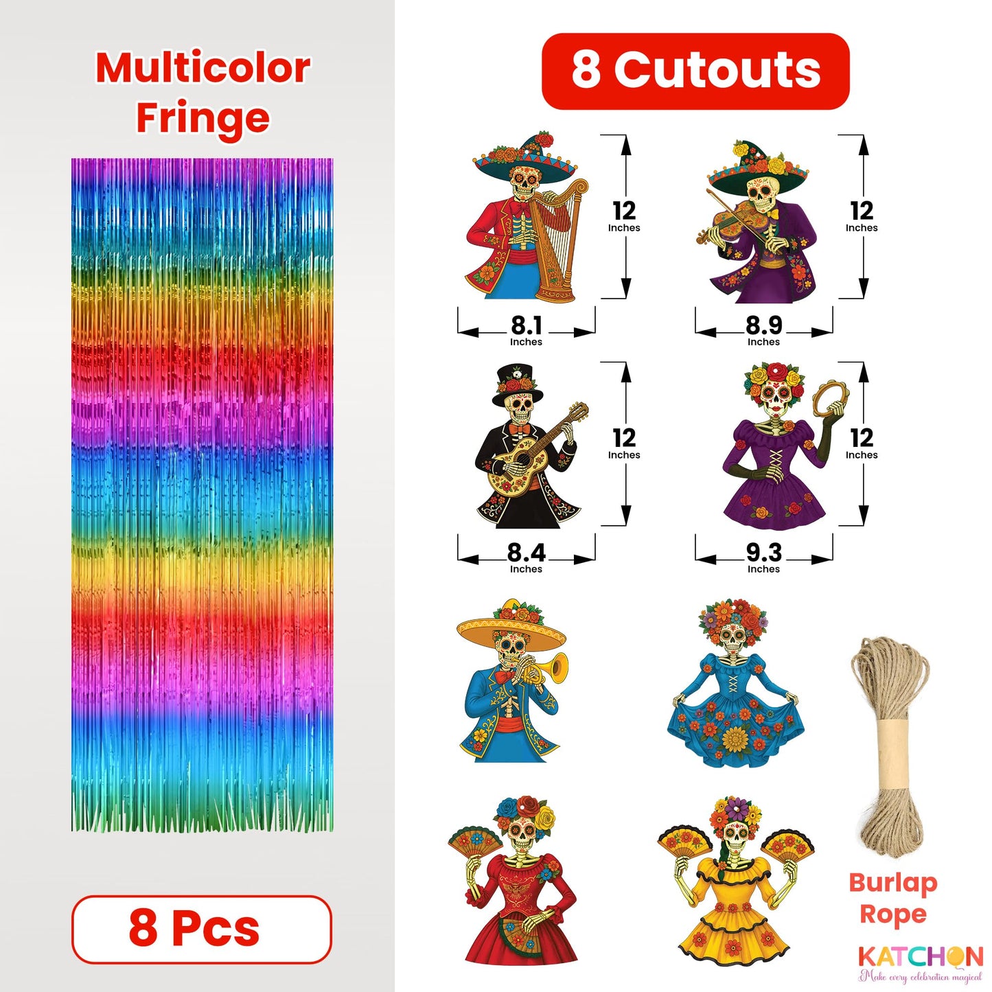 KatchOn, Halloween Fringe Curtain with Skeleton Cutouts – Pack of 8 | Day of Dead Hanging Decorations Indoor | Halloween Decorations Indoor for Fringe Backdrop | Day of The Dead Backdrop