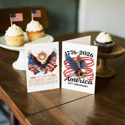 MEGLORT 250th Anniversary Greeting Cards with Envelopes, 5-Pack 4"x 6"(Folded), America 250 Years Card, Patriotic Thank You Cards for Veterans Day, Memorial Day, 4th of July & Military Gifts