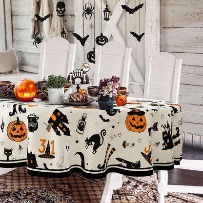 Yighty Oval Halloween Tablecloth 60x84In,Horror Pumpkin Castle Skull Tablecloth,Polyester Waterproof Wrinkle-Resistant and Durable Table Cloth,Suitable for Halloween,Parties,Holiday,Kitchens