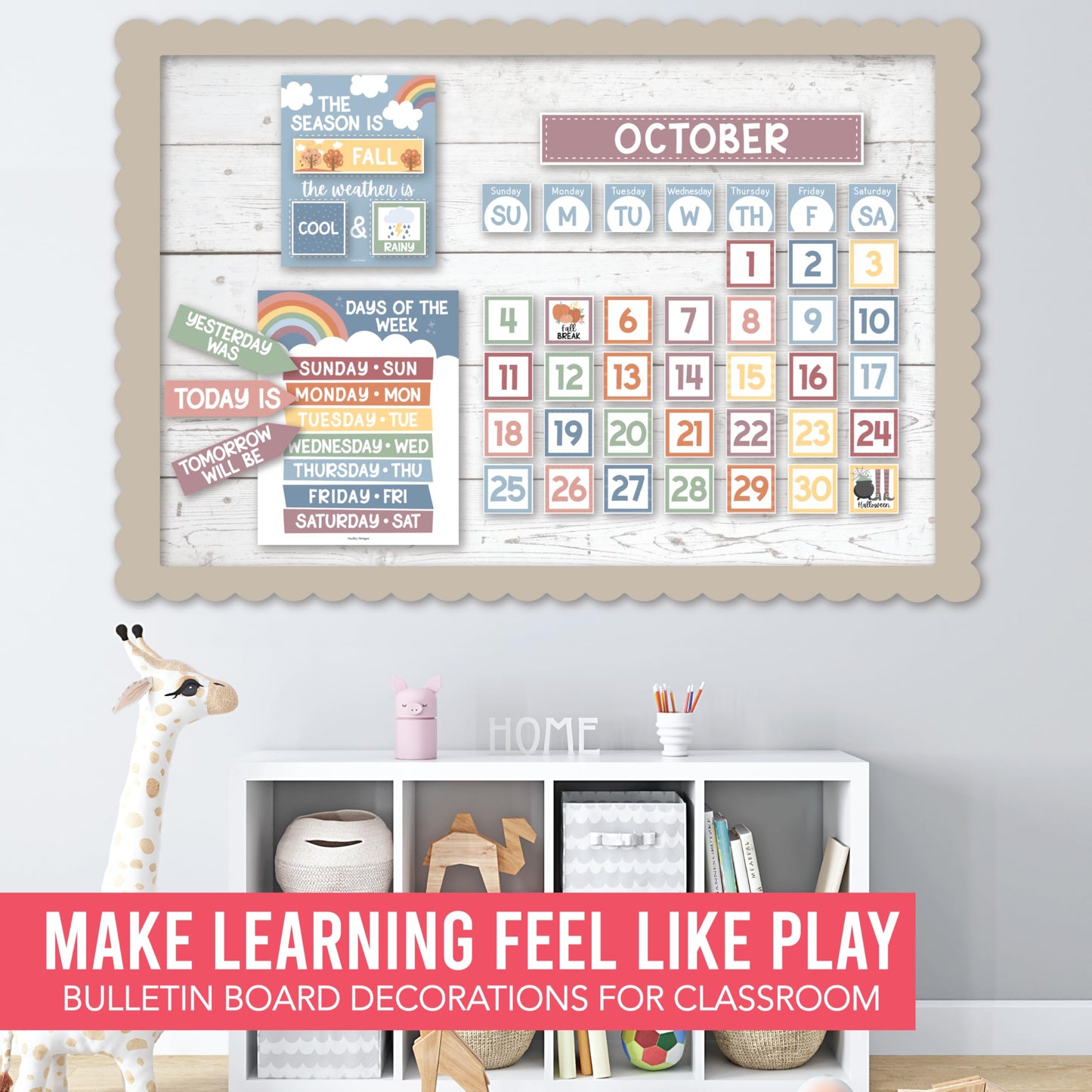 Hadley Designs Classroom Calendar Set Bulletin Board Decorations - Boho School Calendar for Classroom Decor, Kindergarten Preschool Elementary Teacher Must Haves, Homeschool & Daycare Essentials