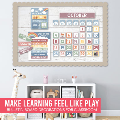 Hadley Designs Classroom Calendar Set Bulletin Board Decorations - Boho School Calendar for Classroom Decor, Kindergarten Preschool Elementary Teacher Must Haves, Homeschool & Daycare Essentials