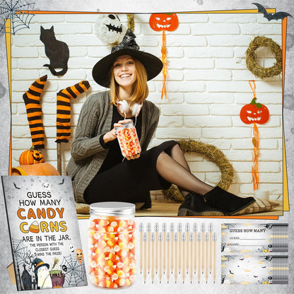 Honeydak Guess How Many Candy Corns Halloween Party Game for Adults Include 50 Guessing Cards 20 Pencils 1 Jar 1 Standing Sign Halloween Candy Corn Guessing Game