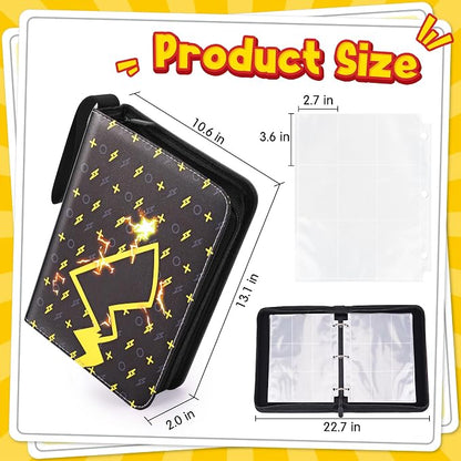 Card Binder – 9 Pocket Zipper Collection Album, Premium PU Holder, Double-Sided Display for 900 Cards, Includes 5 Hard Plastic Sleeves for Game Cards, Sports Cards（Lightning）