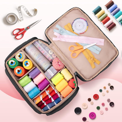 Marscamd Puffer Sewing Organizer Bag, Large Capacity with Multiple Pockets and Detachable Dividers, Storage Box for Threads, Needles, Scissors, Craft Supplies, Black (BAG ONLY, NO SUPPLIES)