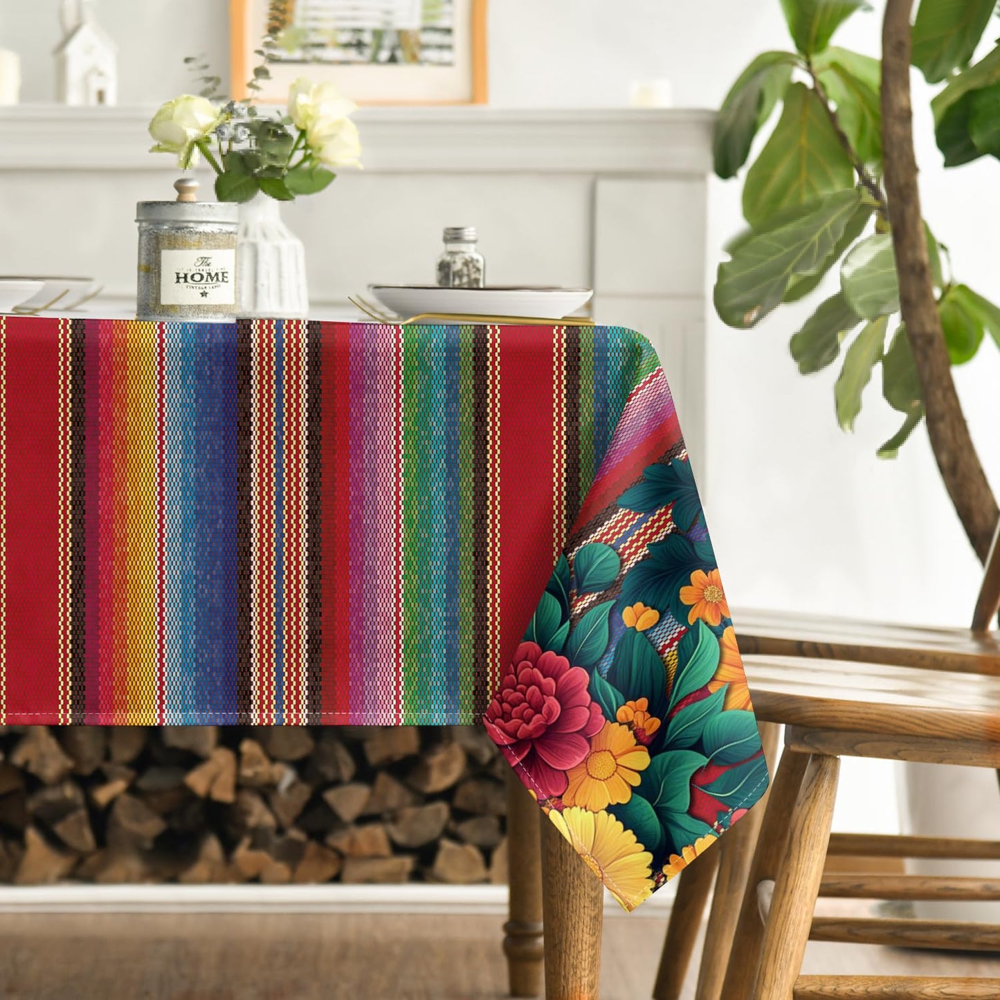Horaldaily Mexico Fiesta Tablecloth 60×84 Inch Rectangular, Halloween Cinco Dia De Los Muertos Day of The Dead Washable Seasonal Table Cover for Party Picnic Home Decor