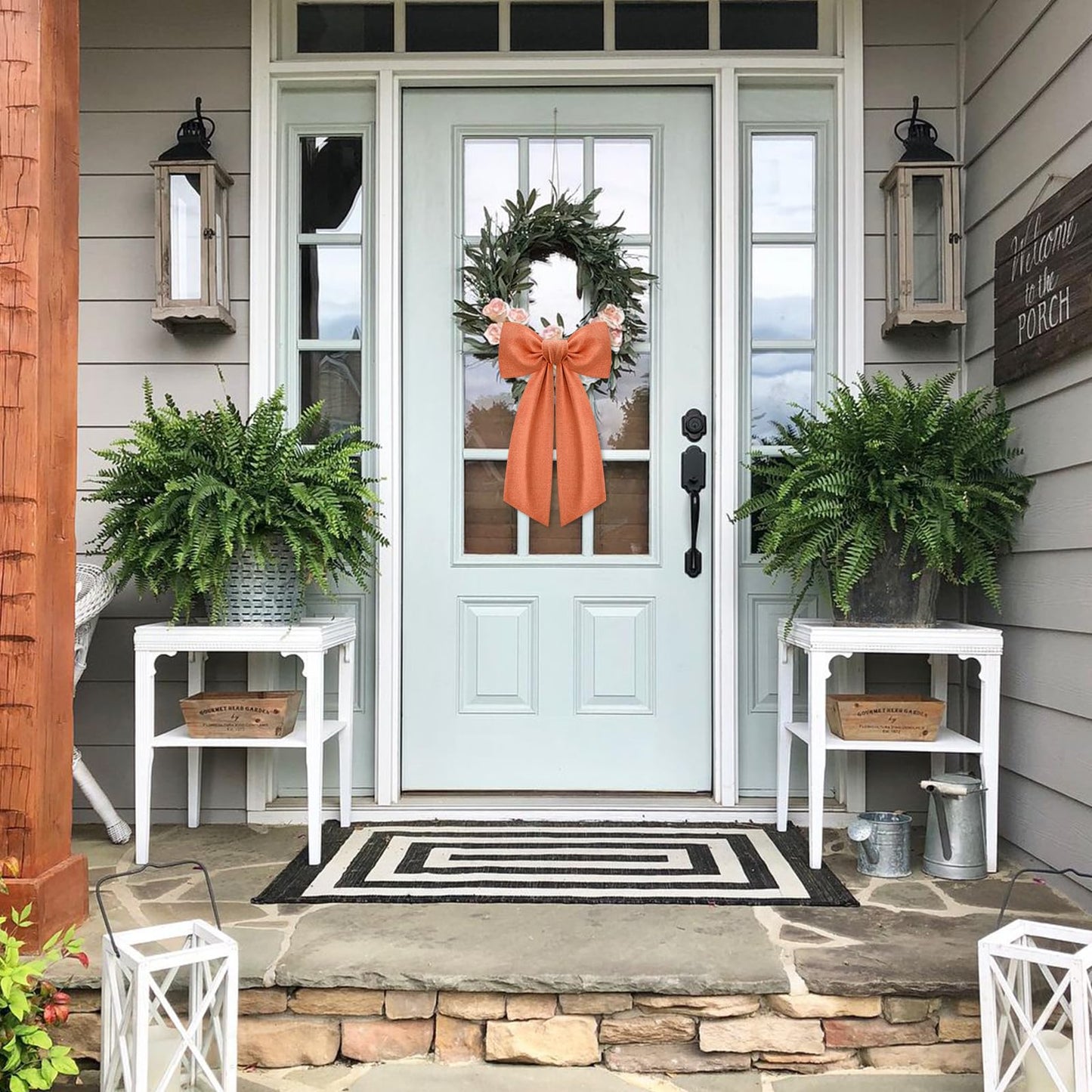 2 Pcs Orange Wreath Sash for Front Door Linen Wreath Ribbon Bow for Fall Yard Porch Garland Home Decor