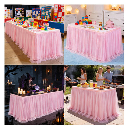 THARAHT Tulle Table Skirt 6FT 180CM Long for Rectangle Tables Round Tables Ruffle Desk Skirt for Princess Girls Birthday Party Cake Dessert Decorations Table Skirt