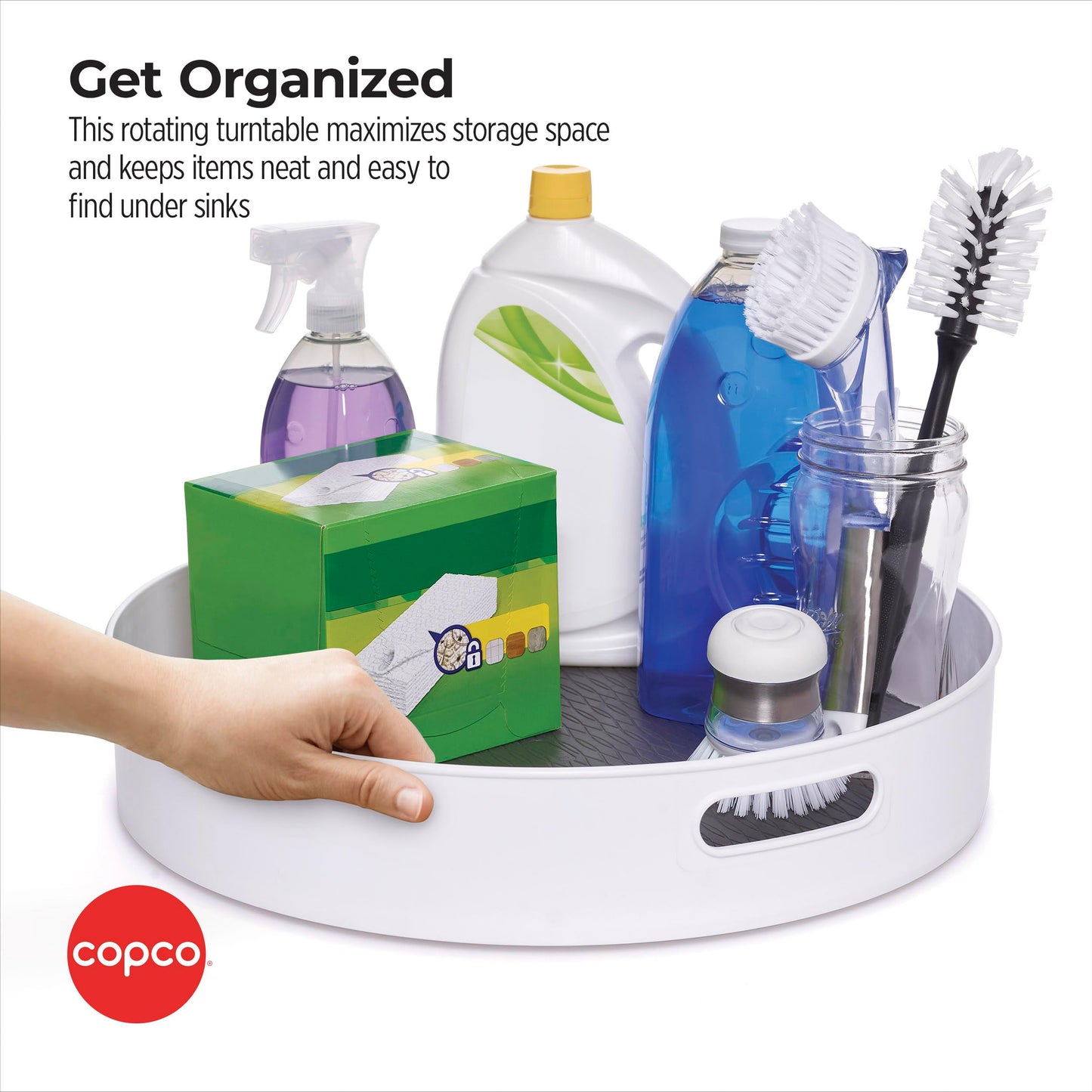 Copco Under-Sink Pantry and Cabinet Organizer, 18-Inch, Revolving Storage Solution, White and Gray