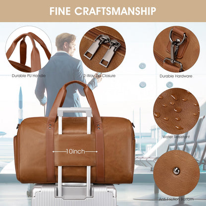 Wogarl 3PCS Faux Leather Weekender Bag for Women Men Large Overnight Bags Travel Duffel with Shoe Compartment Toiletry Packing Cube Carry On Tote Fit 21" Laptop(Light Brown)