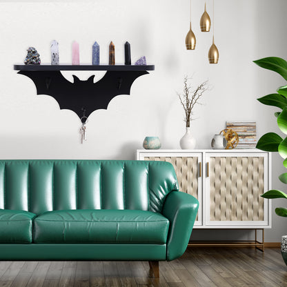 HZYSLYJ Bat Shelf Floating Shelves for Wall,15.5 inch Wall Shelf with 3 Key Hooks,Black Shelves for Living Room Bedroom Kitchen Gothroom