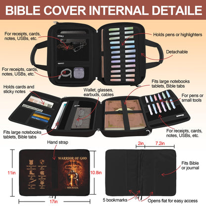 LAOTANGJIA God Bible Cover Case for Boys Men Kids,God Says I Am Bible Canvas Carrying Case Bag with Detachable Shoulder Strap, Pens and Highlighters Cross Clips for Bible Study & Church