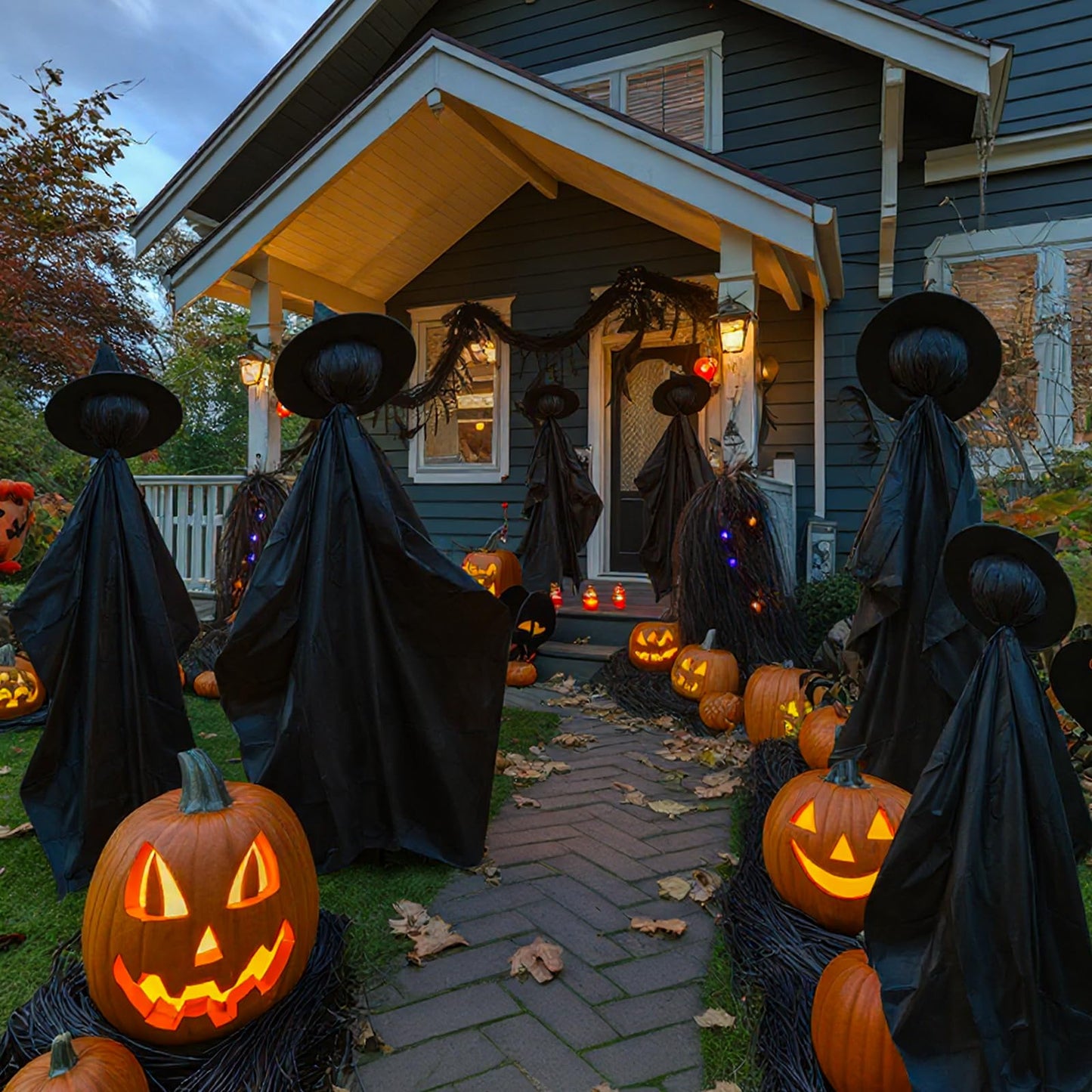 Halloween Witch Outdoor Decorations Set of 3, 3FT 4FT 5FT Yard Lawn Garden Props with Stakes, Witch Halloween Decor for Outside, Garden, Lawn, Entryways