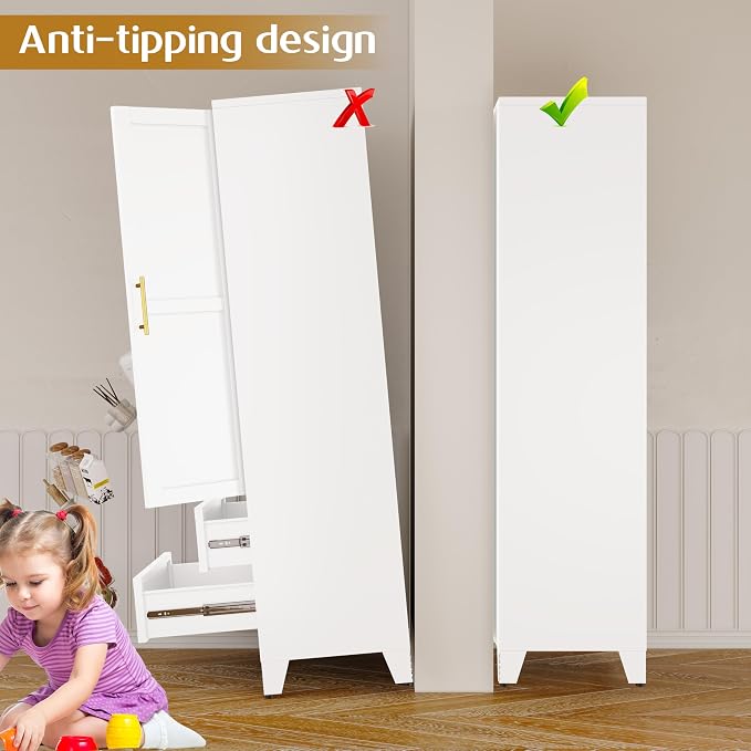 GAIOUS Steel Pantry Cabinet, 71" Metal Storage Cabinets | with 2 Doors, 2 Adjustable Shelf and 2 Drawers, Freestanding Storage Cabinet for Bedroom, Kitchen, Home Office (White)