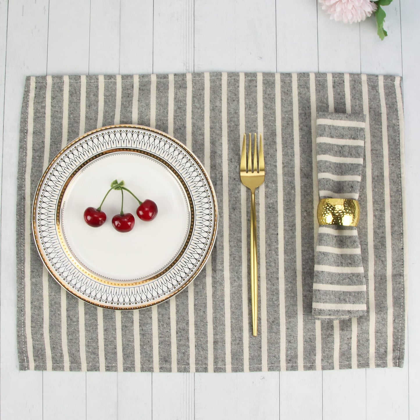 INFEI Broad Striped Cotton Blended Dinner Cloth Napkins - Set of 12 (40 x 30 cm) - for Events & Home Use (Black)