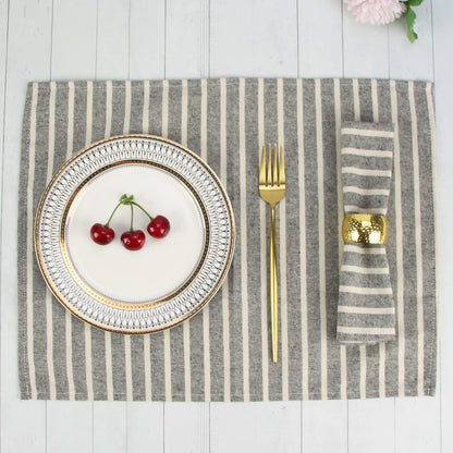 INFEI Broad Striped Cotton Blended Dinner Cloth Napkins - Set of 12 (40 x 30 cm) - for Events & Home Use (Black)