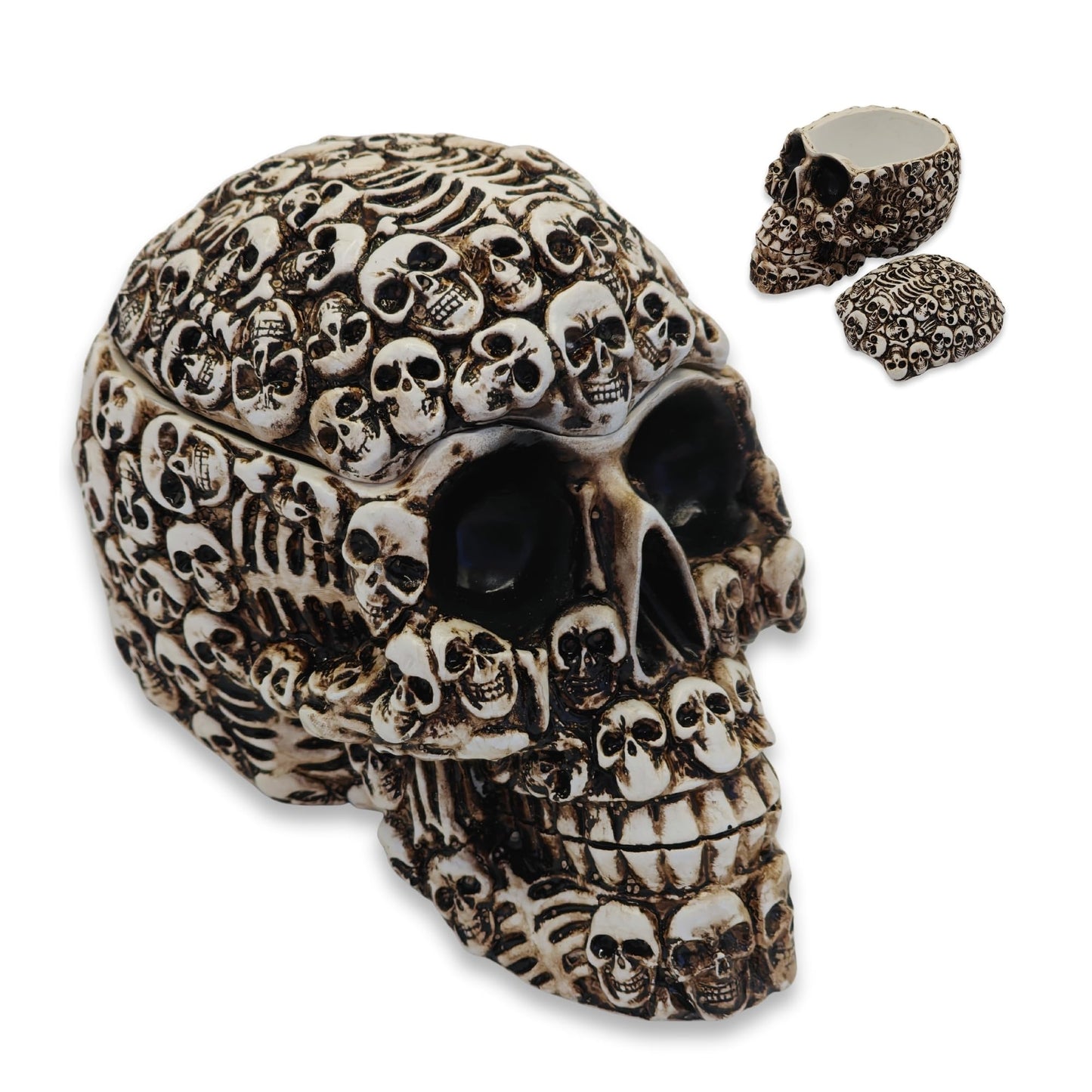 Gothic Skull Storage Box - Decorative Ossuary Design with Hidden Compartment, Hand-Painted Polyresin Skeleton Head Container for Jewelry, Keys & Small Items, Macabre Home Decor Conversation Piece