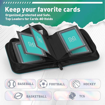 1 Pocket Toploader Binder Holds 40 Cards with 20 Sleeves Collectible Trading Card Album, for 3x4 Toploaders Hard Cases for TCG, MTG, Sports, Baseball, Football, Small Sports Card Book (1Cyan)