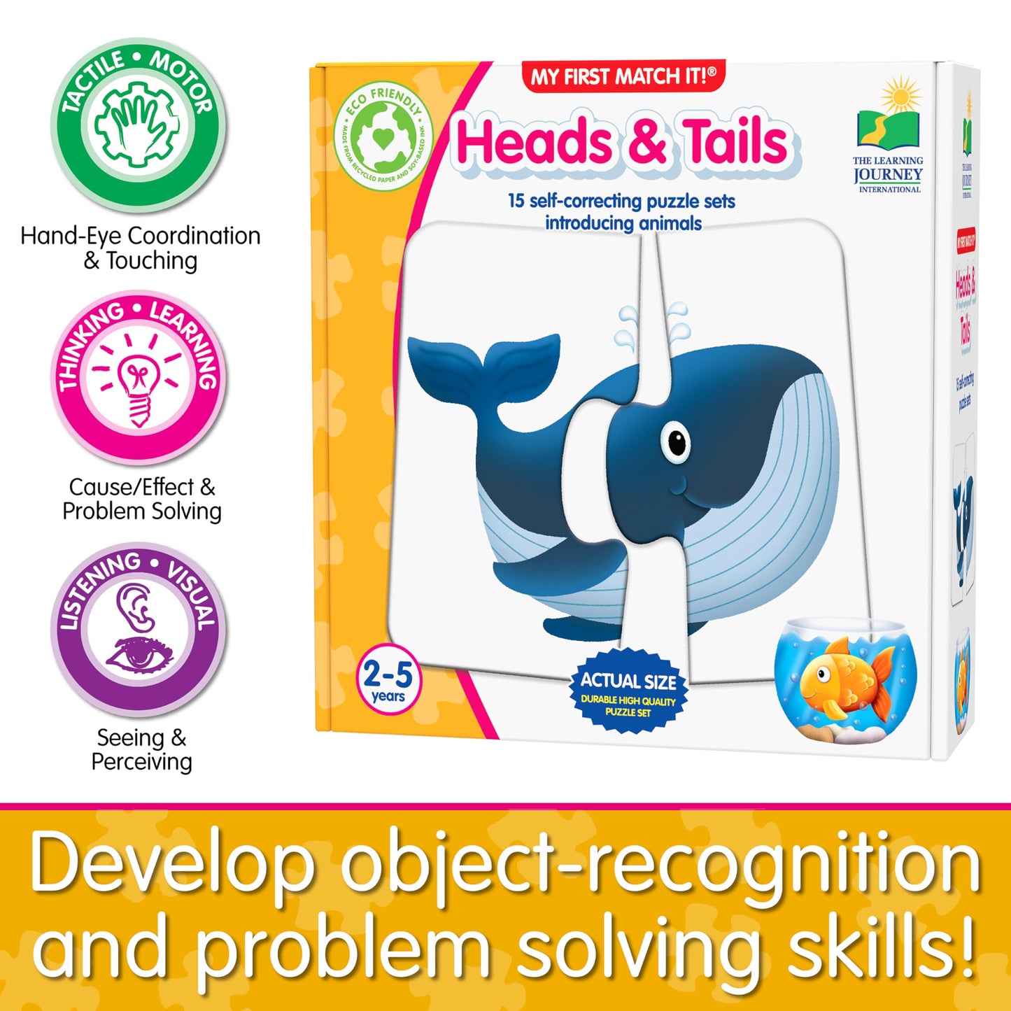 The Learning Journey: My First Match It! - Head and Tails - 15 Self-Correcting Animal Memory Matching Puzzles Games - Educational Activities for Learning - Preschoolers Age 2-5 - Award Winning Toys