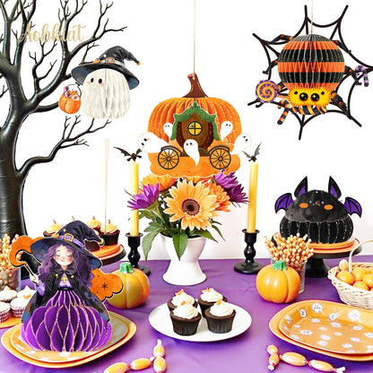 AOBKIAT Halloween Party Decorations,5PCS Hanging Honeycomb Ornaments