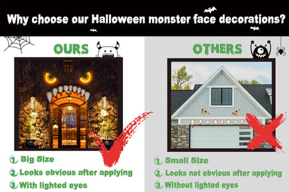 Large Size Halloween Garage Door Decorations 25.59inches - Monster Face House Archway Outdoor Decor with LED Eyes Teeth (Assembly Needed)