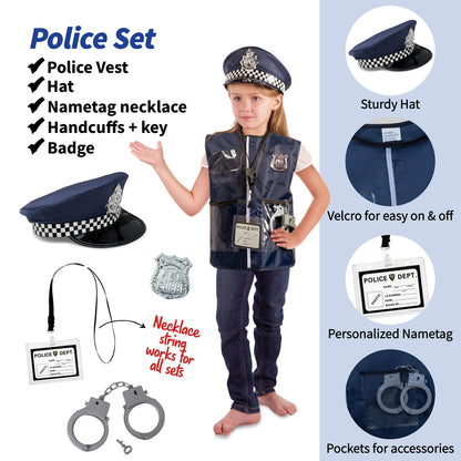 Born Toys 3-in-1 Toddler Dress Up Clothes for Boys & Girls Ages 3-7, Police, Firefighter and Doctor Pretend Play Set with Toy Accessories, Washable Costumes for Kids Career Day Outfit, Gift Ready Set