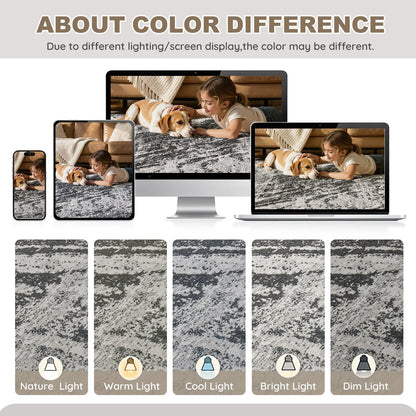 DMOYEST 5x7 Washable Area Rug: Abstract Modern Non-Slip Carpet, Soft Low Pile Indoor Neutral Easy Clean Floor Rugs for Living Room Bedroom Dining Room Kids & Pets - Black