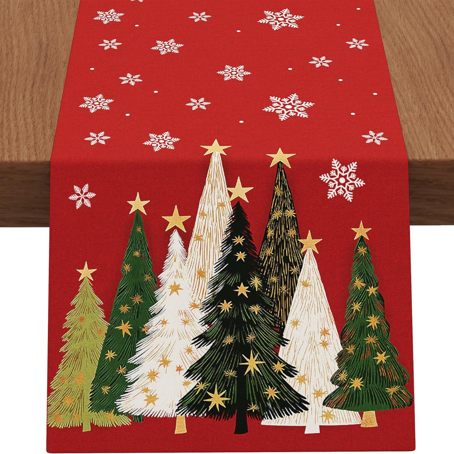 CHAMBERY Christmas Table Runner,13''X72'' Seasonal Christmas Tree Snowflakes Seasonal Decorations Table Runner, Perfect for Party Dinner Table Decor,Kitchen,Mantel,Bedroom Decoration