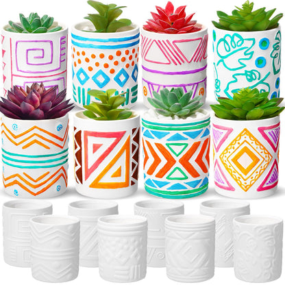 Zubebe 16 Pcs Paint Your Own Ceramic Pot Bulk Ready to Paint Ceramics Plant Pot DIY Mini Ceramic Succulent Pots in Bohemian Unfinished Pottery Mini Flower Planters Pots Painting Craft Supplies