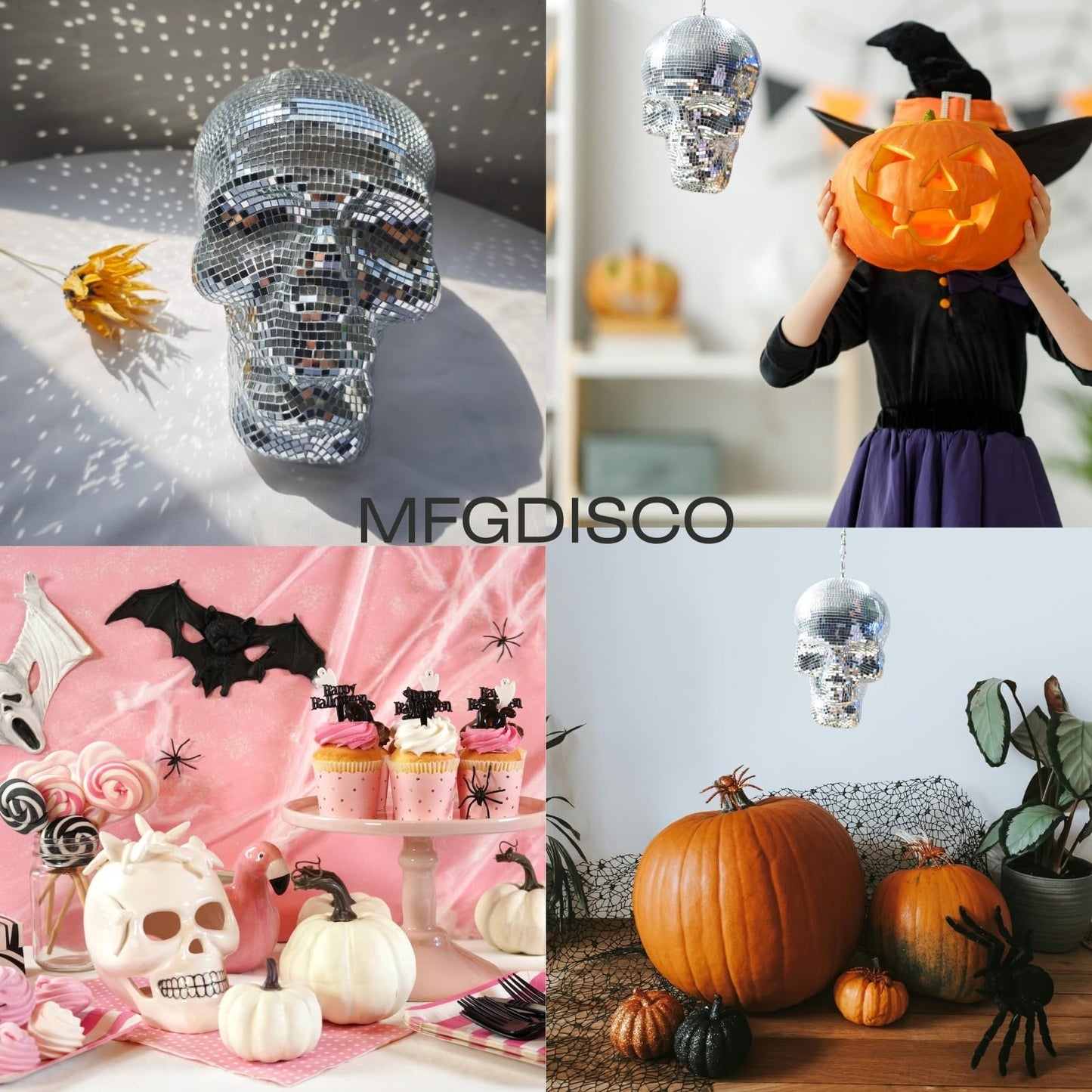 Disco Ball Skull Head, Holiday Hanging Skeleton Decor, 6x6x8inch Handmade Sculpture Shiny, Disco Skeleton Head, Skull Model, Unique Reflective, Party, Home, Silver