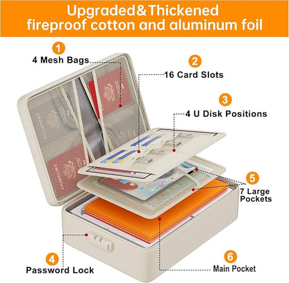 DocSafe 5200°F Fireproof Document Organizer Box with Lock, Beige (Soft) | Heat Insulated 8 Layers File Storage Bag,Water-Resistant Zipper,Home Office Travel Safe,Protects Important Documents,Laptop