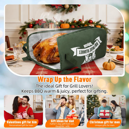 Upgraded Insulated BBQ Blanket for Resting Meat-BBQ Smoker Accessories Gifts for Men Dad Husband-Air Fryer/Kitchen/Camping/Baking/Party Essential-Bag for Brisket/Steak/Pork Shoulder/Turkey (21inch)