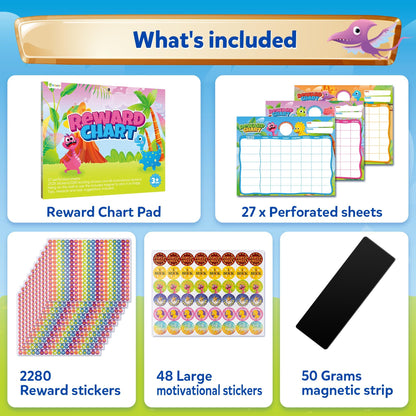 D-FantiX Reward Chart for Kids - Pad with 27 Chore Charts, Magnetic Behavior Chart for Kids at Home, Sticker Chart to Motivate Responsibility and Good Habits, 2328 Incentive Stickers