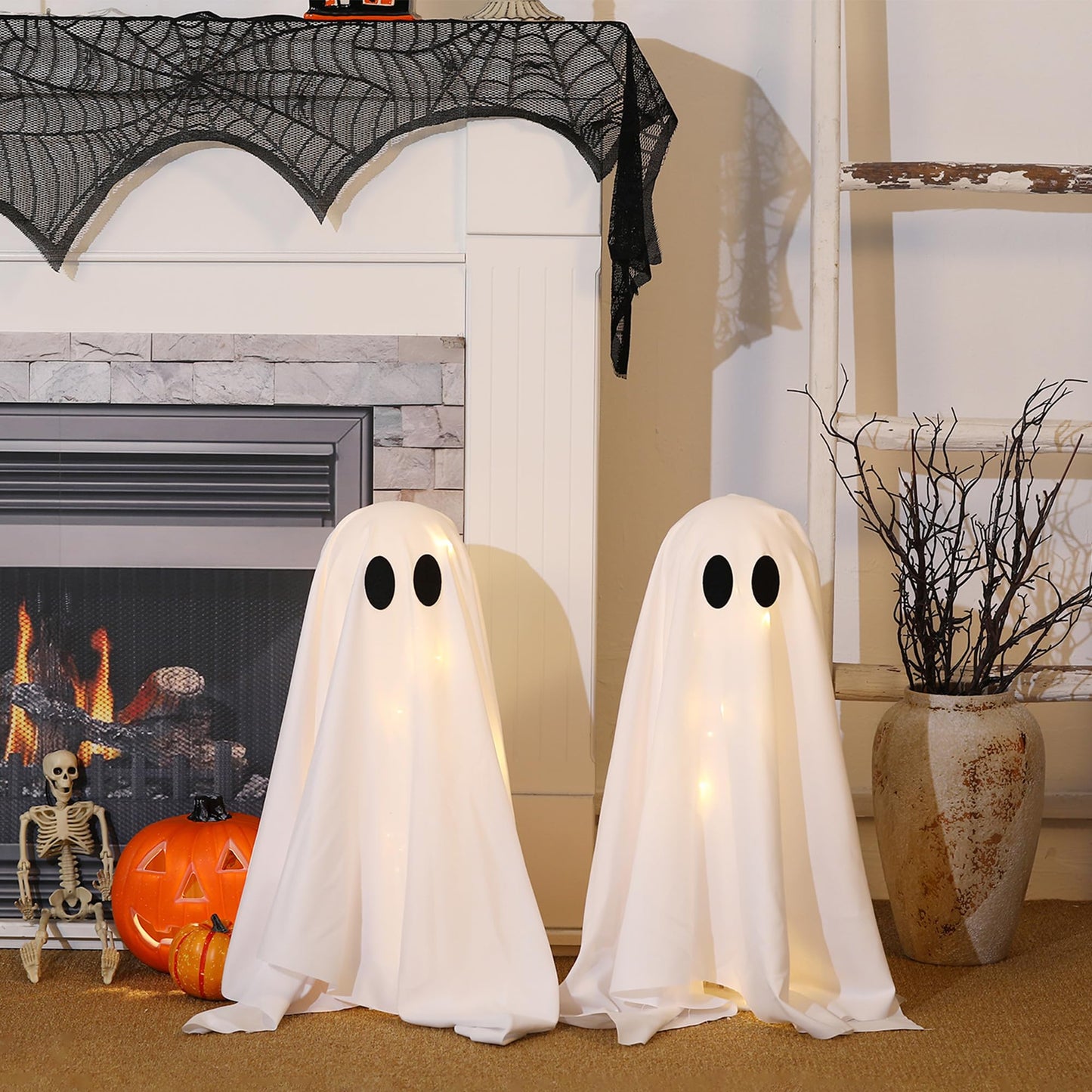 Halloween Decorations -2 Packs Spooky Ghosts with Lights-Scary Ghost for Halloween Decor Indoor Party Home Table Room Kitchen and Fireplace Decor