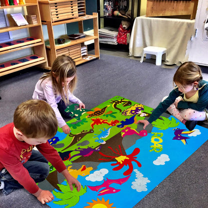 WATINC Dinosaur Felt Board Stories Set - 37Pcs 3.5Ft Dinosaur Classification Storytelling Kit, Preschool Early Learning Flannel Board with Roar Volcano Theme Wall Hanging for Classroom Homeschool