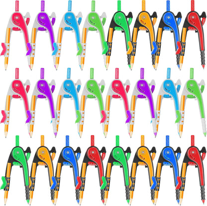 Zonon Student Math Geometry Compass Bulk 6 Inch Plastic Drawing Compass with Pencils Bright Color Precision Tool Back to School Supplies(24 Pcs)