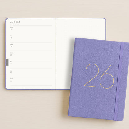 And Per Se 2026 Planner-Daily, Weekly & 15-Monthly Leather Hardcover Planner, 5.7" x 8", Daily Schedule, Monthly Tabs, 100 GSM Thick Paper, Back Pocket(Lavender)