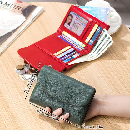 Unisex Pebble Leather Wallet, 5.3In Short Genuine Leather Coin Card Holder, Two zippered pockets, Unisex Clutch Bags, Can Hold Coins, Cards, Id Cards (Fink)