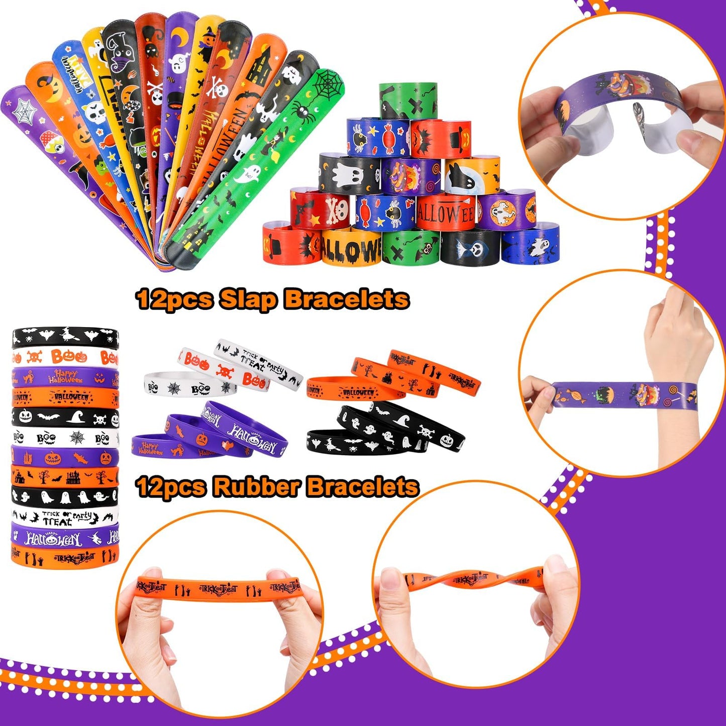 Thuodo Halloween Party Favors for Kids Toys 264pcs Halloween Prizes Bulk for Kids, Goody Bag Fillers including Stamper Tattoos Slap Bracelets Rubber Bracelets Treats Non Candy Party Supplies