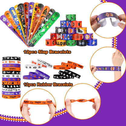 Thuodo Halloween Party Favors for Kids Toys 264pcs Halloween Prizes Bulk for Kids, Goody Bag Fillers including Stamper Tattoos Slap Bracelets Rubber Bracelets Treats Non Candy Party Supplies
