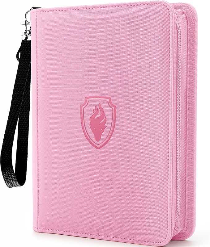 Fabmaker Premium 4 Pocket Zip Card Binder, Trading Card Binder for 320 Cards, Portable PU Card Collection Binder, Collector Card Album Folder for Game & Sports Cards (Pink)