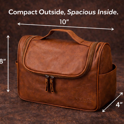 G.B.S GENTS Faux Leather Men’s Toiletry Bag – Travel Dopp Kit with Zippered Compartments, Carry Handle, Water-Resistant Lining – Shaving & Grooming Organizer for Men