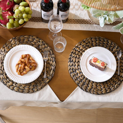 10 Pack, Round Woven Placemats, Natural Water Hyacinth Wicker Place Mats, Braided Straw Table Mats for Dining Table, Fall, Halloween, Thanksgiving, Chrismats, Black (13.8 inch)